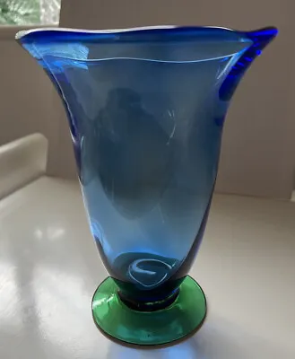 Buy Orrefors Art Glass Vase Blue Green Sweden Erika Lagerbielke Trumpet Rare Signed • 55£