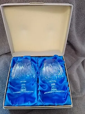 Buy A PAIR OF JOHN JENKINS CUT CRYSTAL Brandy Glasses. With Presentation Box • 20£