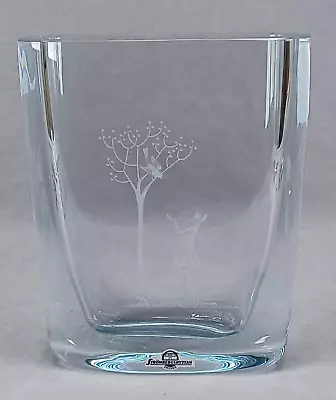 Buy Strombergshyttan Swedish Engraved Girl & Bird In Tree 7 3/4 Inch Blue Glass Vase • 61.67£
