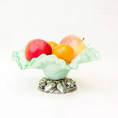 Buy Green Venetian Glass Fruit Bowl With Antique FRENCH Pewter Pedestal Stand  • 72.58£