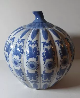 Buy Chinese Oriental Flow Blue & White Autumn Halloween Pumpkin Ginger Jar Vintage • 60£