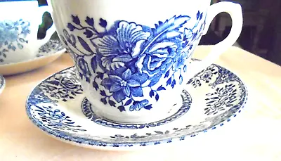 Buy Set Of Six Cups & Saucers English Rose Ironstone Blue & White China • 20£