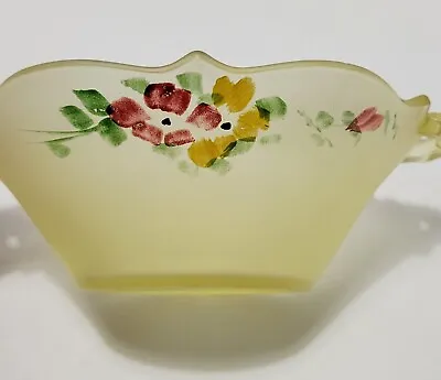 Buy Vintage Lancaster Depression Glass Yellow Satin Floral Two Handled Bowl • 21.10£