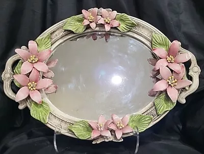 Buy Rare Italy Capodimonte Vintage Vanity Dresser Tray W/mirror & Flowers  Mcm • 123.33£