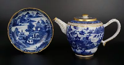 Buy Large Antique Chinese Blue And White Porcelain Teapot & Tray 18th Cent QIANLONG • 33£