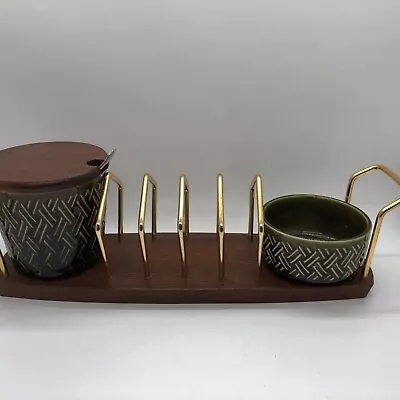 Buy Vintage Wyncraft Lord Nelson Pottery Toast Rack Spoon Jam And Cream/butter Teak • 22.99£