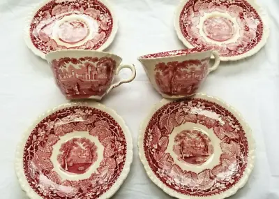 Buy Set Of Mason's Vista England Patent Ironstone Red China 2 Cups 4 Saucers Vintage • 28.45£