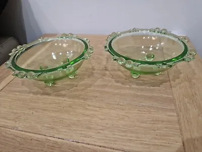 Buy 2x Vintage Art Deco Style Green Glass Footed Dessert Bowls Sowerby 2644 1930s • 13£