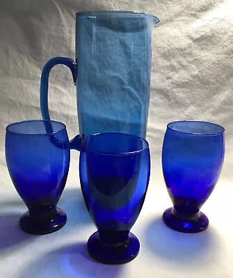 Buy Cristar Lexington Cobalt Blue Footed Water Goblets Glasses 5.25” And Pitcher • 35.14£
