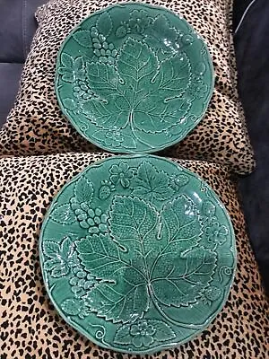 Buy Two Antique 1850’s Till&Sons Burslem Green Majolica Grapevine 9 Ins Plate  • 28£