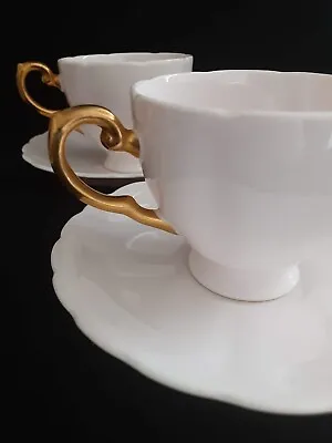 Buy Lot Of 2 Tuscan Fine Bone China England Pink Tea Cup Saucer Set Gold Handle • 23.70£