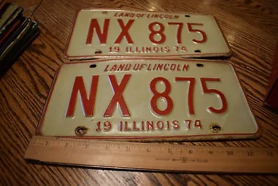 Buy Vintage ILLINOIS 1974 LICENSE PLATE SET PAIR 2 Plates # NX-875  Land Of Lincoln • 17.37£