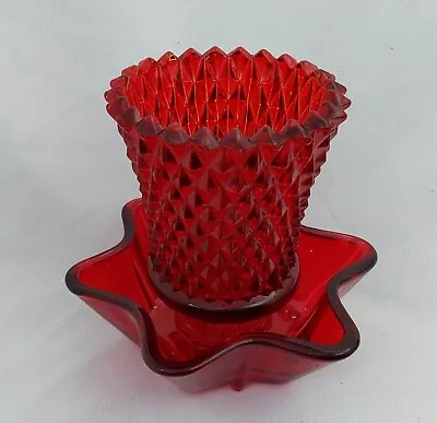Buy Vintage Flash Ruby Red Diamond Pattern Peg Style Votive Candle Holder With Base • 16.34£