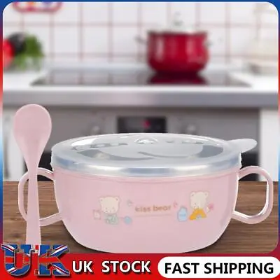 Buy Stainless Steel Dinnerware Set With Lid Handle Spoon Children Dishes Kitchenware • 6.29£