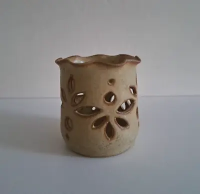 Buy Studio Pottery Green & Brown Stoneware Pomander Vase Pot Side Cut Outs 8x7cm • 12.50£