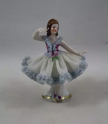 Buy Dresden Germany Miniature White W Blue Trim Porcelain Lace Ballerina Figurine • 23.71£