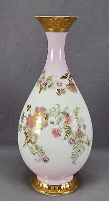 Buy Klingenberg Limoges Pink & Purple Floral Raised Gold Pink 11 3/4 Vase 1900-1910 • 144.44£