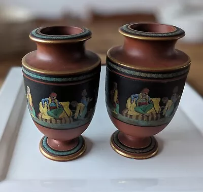 Buy Two Antique 19thC Terracotta Prattware Turkish Smokers Vases Earthenware 15.5cm • 49.99£