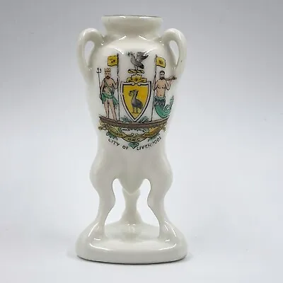 Buy Vintage Gemma Crested China Twin Handled  Vase On 3 Feet City Of Liverpool Crest • 8£