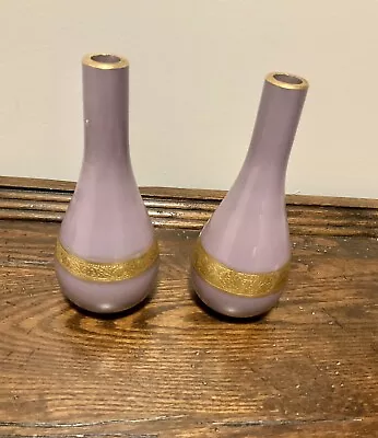 Buy Fabulous Pair Of Antique  Moser Lavender Decorated Bud Vases • 47.29£