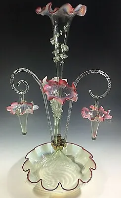 Buy Large 23  Tall Antique Victorian Cranberry Uranium Glass Trumpet Basket Epergne • 249.95£