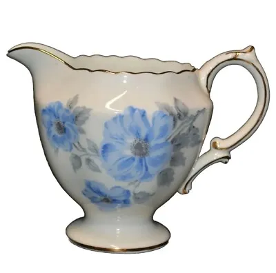 Buy Hammersley & Co. Bone China Creamer Blue Gray Floral Flowers Gold Trim • 16.13£
