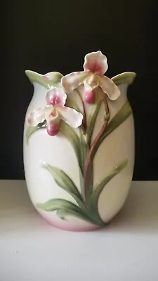 Buy FRANZ Lady Slipper Orchid Sculptured Porcelain Wide Vase FZ00687 • 275.06£
