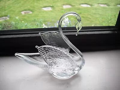 Buy Vintage Swan Glass Trinket Dish Ornament Clear 7.5  • 6£