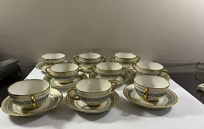 Buy Set Of 9 Antique JPL Jean Pouyat Limoges Footed Rimmed Cream Soups And Saucers  • 77.16£