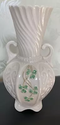 Buy Vintage Belleek Twin Handle Porcelain Vase Shamrock Pattern 3rd Period  1926-46 • 4.99£