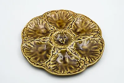 Buy French Antique Majolica Oyster Plate GIEN Signed Olive Brown №1 • 74.50£