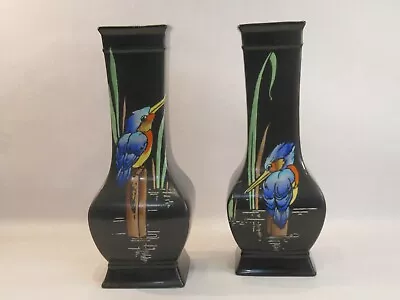 Buy Rare Pair Early 20th Century Art Deco Shelley 'kingfisher' Vases No. 797 • 125£