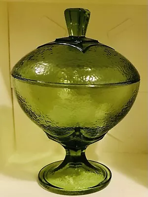 Buy VINTAGE Avocado Green GLASS COVERED Pedestal  Candy Bowl Dish 8” Compote • 8.48£
