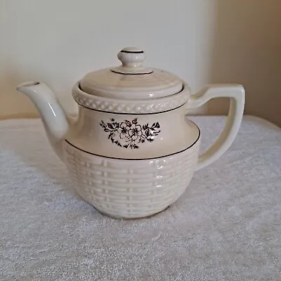 Buy Vintage Porcelier Vitreous China Tea Pot 6 Cup Basket Weave Floral Design • 19.46£