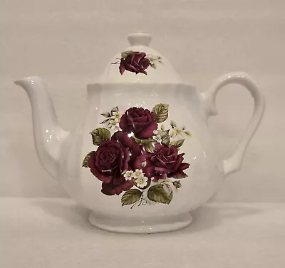 Buy Staffordshire Fine English China Tea Pot Ribbed Design Red Roses Gold Trim 7   • 18.22£