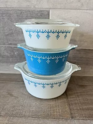 Buy Vintage Pyrex Snowflake Garland Casserole Set 474, 473 And 472 With Lid (6pcs) • 132.30£