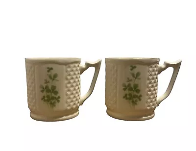 Buy Donegal Belleek Parian China Irish Shamrock Basket Weave Coffee Mug Cup (2) Rare • 61.57£