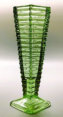 Buy Art Deco Green Glass Tapered Square Footed Vase • 19.99£
