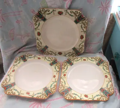 Buy LOT 3 Antique Crown Ducal Ware England 1491 Square Chintz Dessert Bread Plates • 33.70£