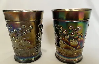 Buy Pair Of Antique Northwood Carnival Glass 4 Inch Tumblers Raspberry Pattern • 33.96£