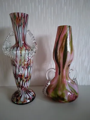 Buy 2 Franz Welz Vases, Pink And Green Aventurine Spatter + A Honeycomb Spatter Vase • 39.99£