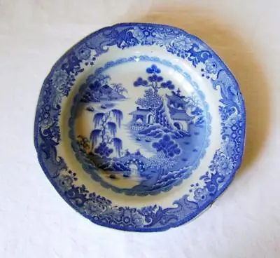 Buy Antique Ironstone China 23 Cm Blue & White Bowl Printed Chinese Landscape A/f • 20£