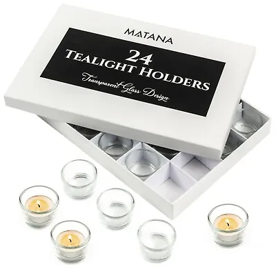 Buy Set Of 24 Circle Tea Light Candle Holders Clear Glass Design Stylish Decor   • 12.99£