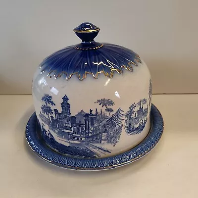 Buy Vintage XL Staffordshire Venetian Blue Covered Cheese Plate & Cover Cake Dome • 120£