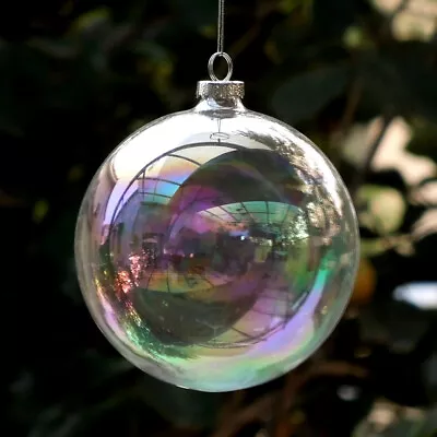 Buy Christmas Iridescent Rainbow Sphere Glass Bubble Ball Xmas Tree Hanging Decor UK • 85.95£