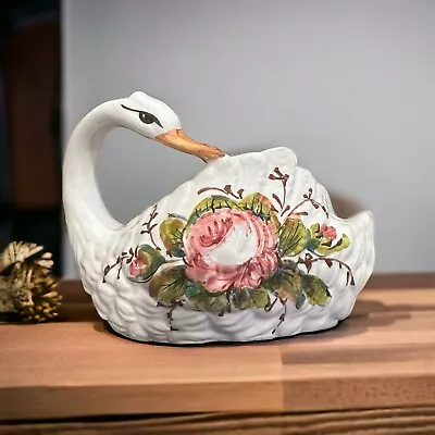 Buy Vintage Original BASSANO Made In Italy, Hand Painted  Swan Pottery Planter • 43.59£