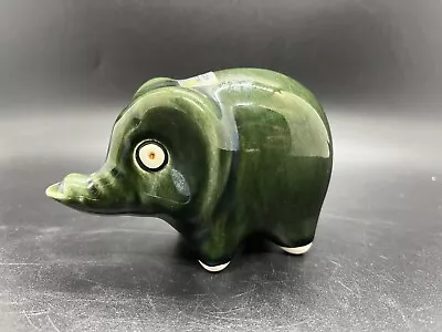 Buy Preloved Wellow Pottery Green Elephant Figurine / Collectible / Trunk Up • 14.99£
