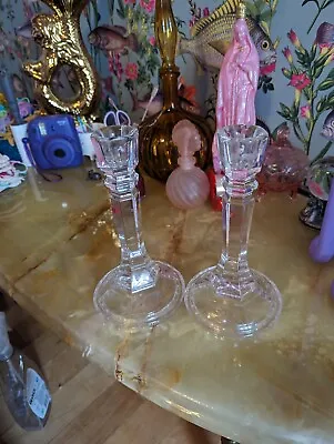 Buy Pair Of Clear Glass Candlesticks 9  Tall Kitsch Homeware Glam Decorative Decor  • 17£