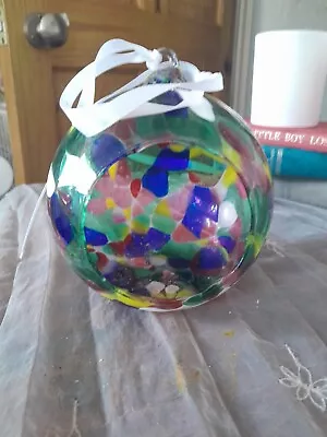 Buy Hand Made, Coloured Glass Ball, Hanging Candle Holder • 7.50£