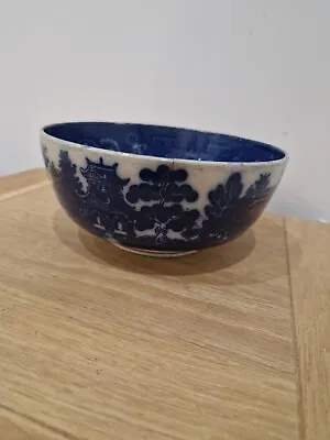 Buy Vintage Crown Pottery Blue And White Willow Bowl (Cracked) 18cm X 8cm • 11£